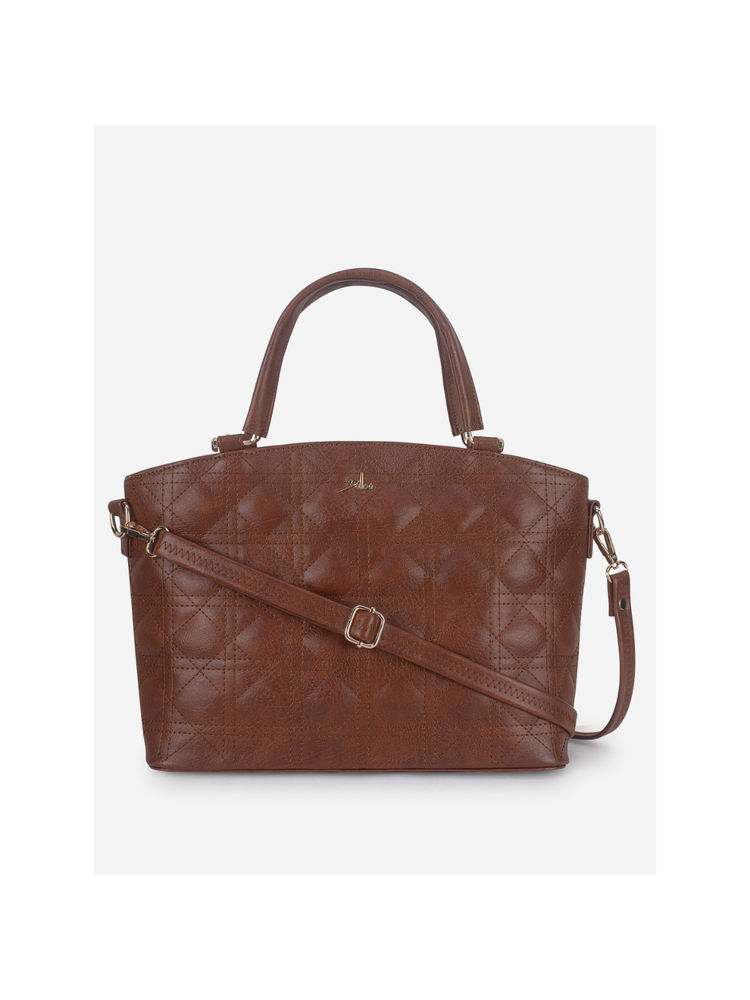 Yelloe Brown Spacious Quilted Hand Bag-image-43