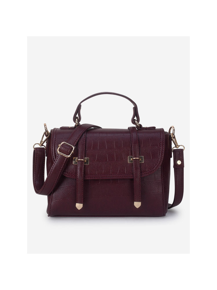 Yelloe Burgundy Croco Satchel Bag-picture-18