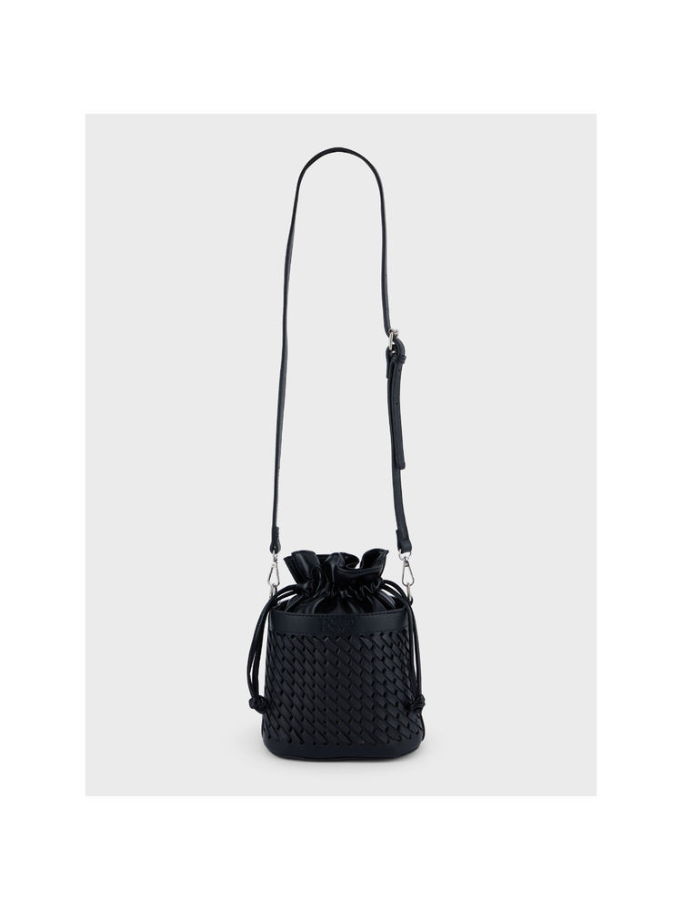 RSVP by Nykaa Fashion Black Solid Woven Drawstring Bucket Bag-picture-15
