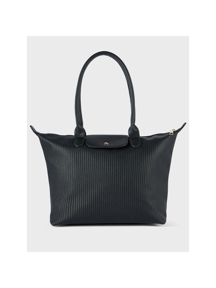 Twenty Dresses by Nykaa Fashion Black Solid Nylon Pleated Zipper Tote Bag-picture-26