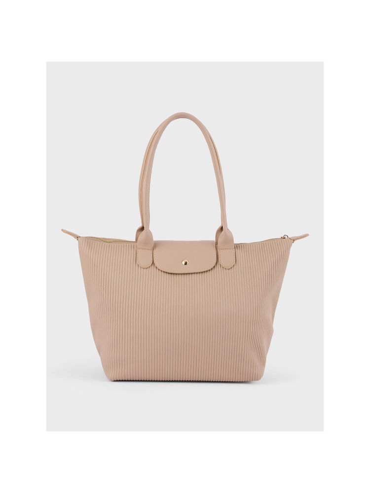 Twenty Dresses by Nykaa Fashion Nude Pink Solid Pleated Zipper Tote Bag-image-38