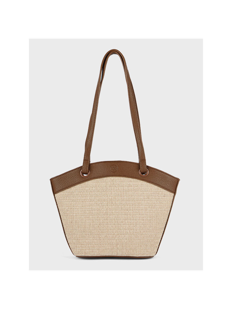 Twenty Dresses by Nykaa Fashion Beige and Brown Woven Top Handle Tote Bag with Pouch (Set of 2)-picture-16