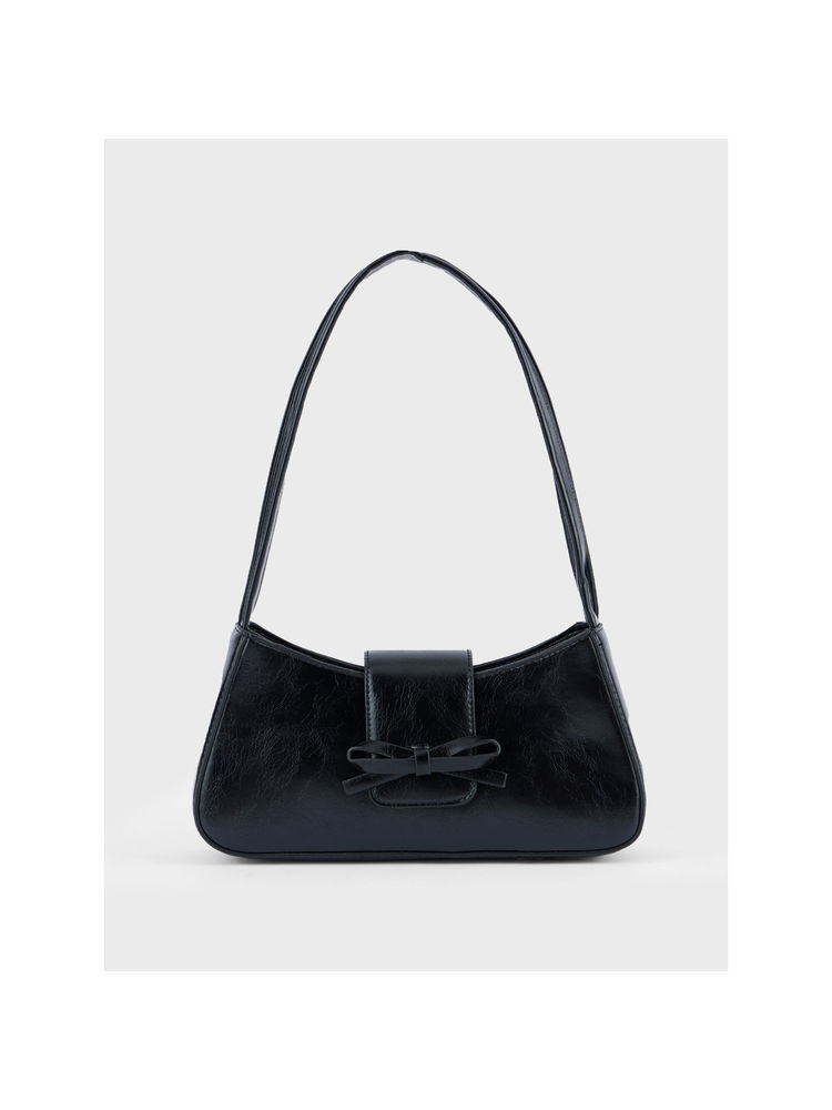 Twenty Dresses by Nykaa Fashion Black Solid Bow Detail Shoulder Bag-image-40