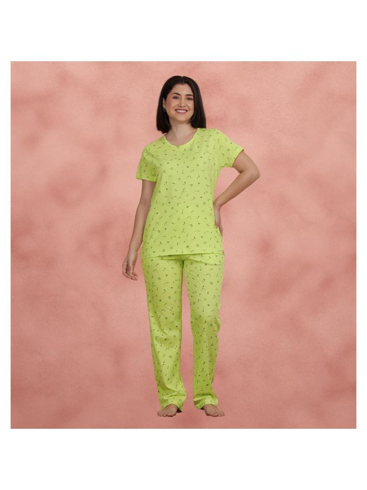 Shyaway Lime Sherbet Green All Over Printed T-Shirt with Pajama-picture-11