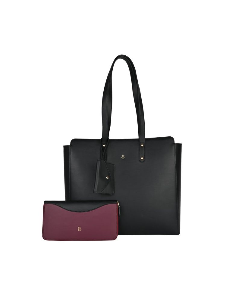 Horra Women Oversized Tote Bag with Wallet Compatible for 14 Inch Laptop - Black (Set of 3)-picture-21