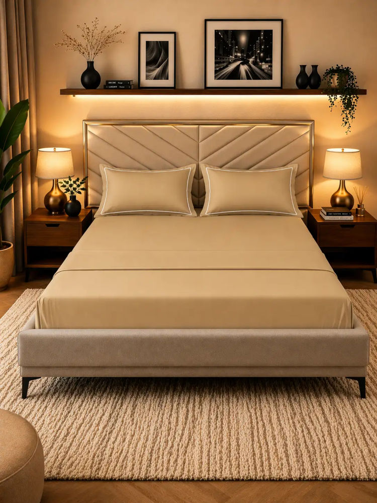 MULBERRY LIVING Brown Serenity Solid 250TC Bedsheet with 2 Pillow Covers-picture-10