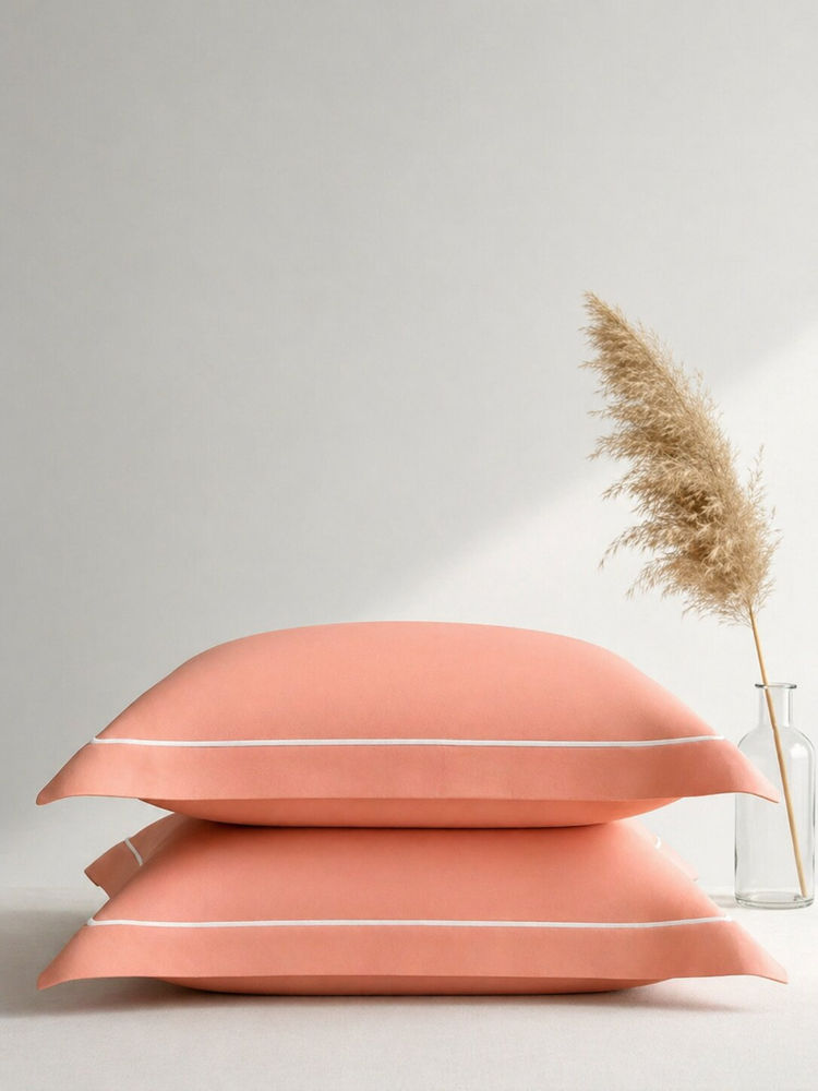 MULBERRY LIVING Peach Serenity Solids Cotton 250TC Pillow Covers (Pack of 2)-picture-11