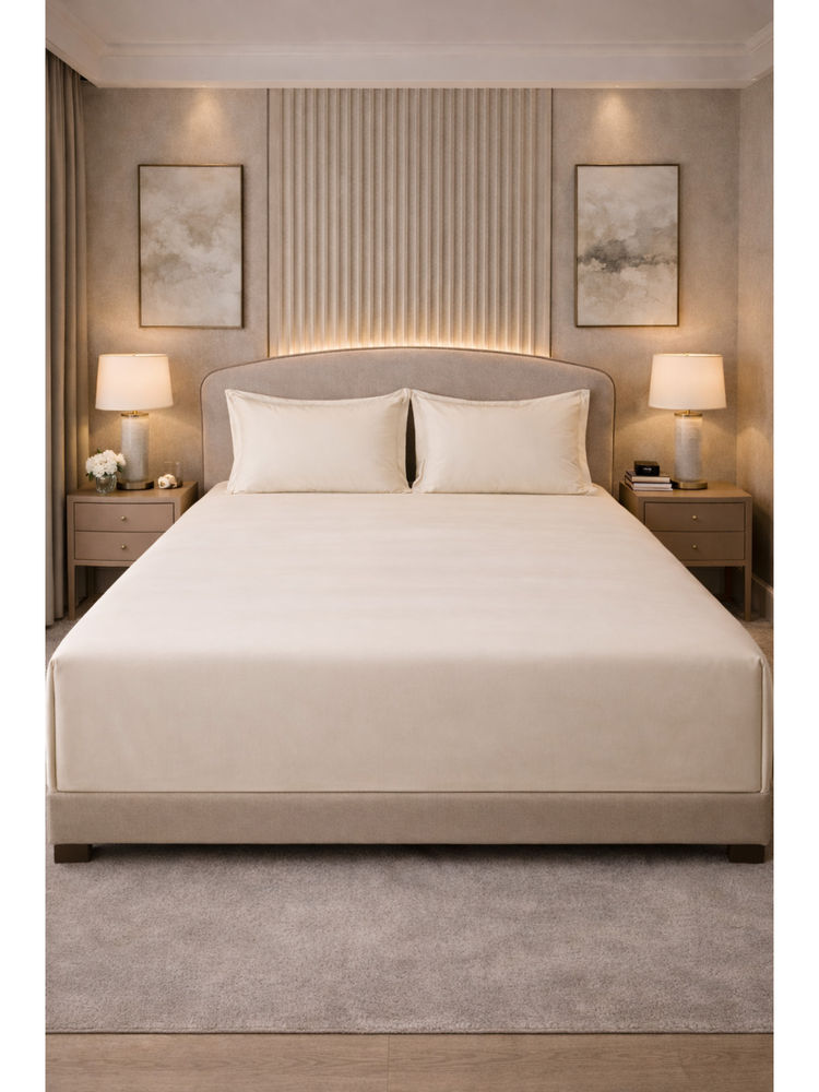 MULBERRY LIVING Ivory Giza Signature Egyptian Cotton 350TC Bedsheet with 2 Pillow Covers (King)-picture-18