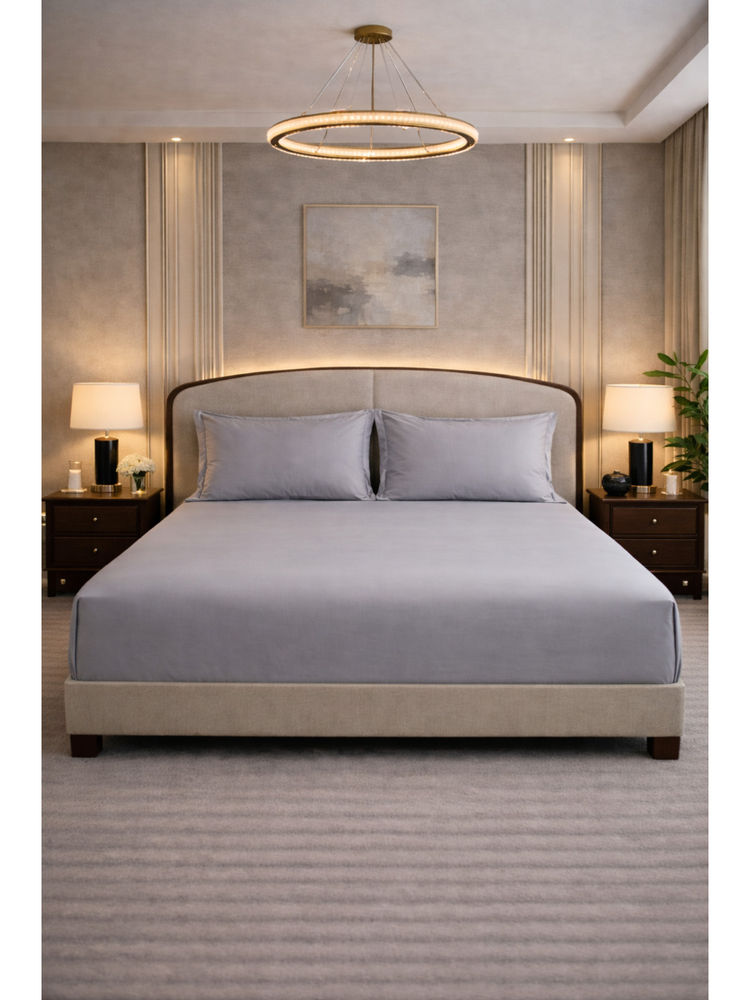 MULBERRY LIVING Grey Giza Signature Egyptian Cotton 350TC Bedsheet with 2 Pillow Covers (King)-picture-28