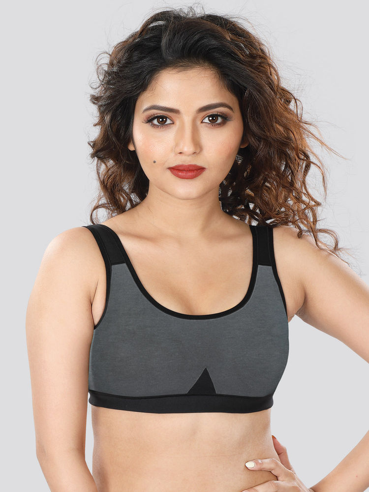 Dermawear SB-1103 Non Padded Wire free Sports Bra - Dark Grey Black