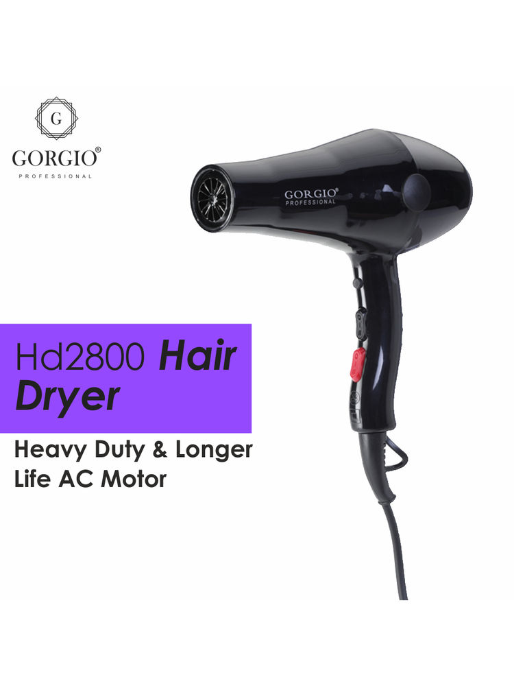 Gorgio Professional Premium AC Motor With Cool Shot HairDryer HD2800 (Unisex, 2Heat 2Speed Setting)