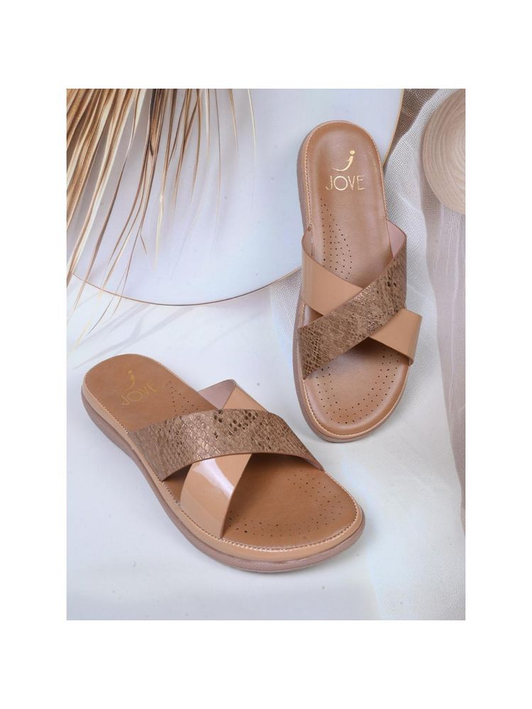 Jove Women Khaki Animal Print Round Toe Sandals-picture-18