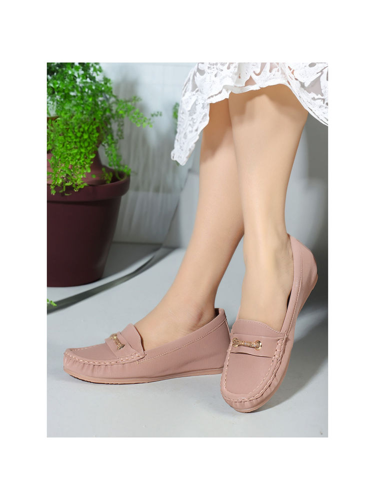 Carlton London Pink Slip-On Solid Women Loafers-image-49