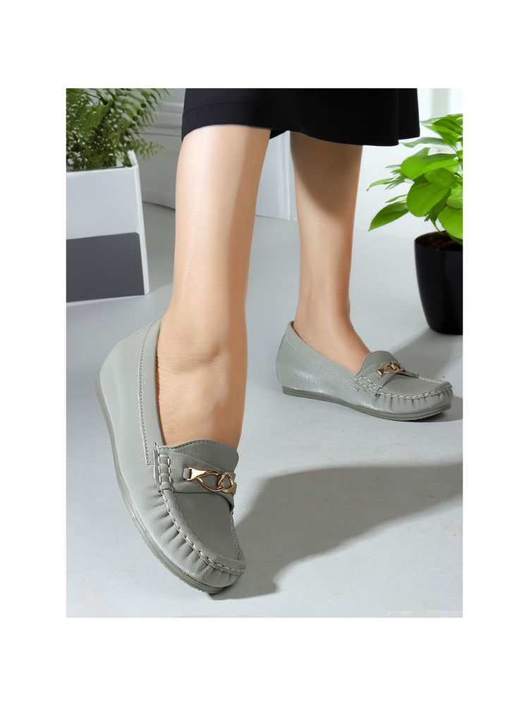 Carlton London Grey Slip-On Solid Women Loafers-picture-28