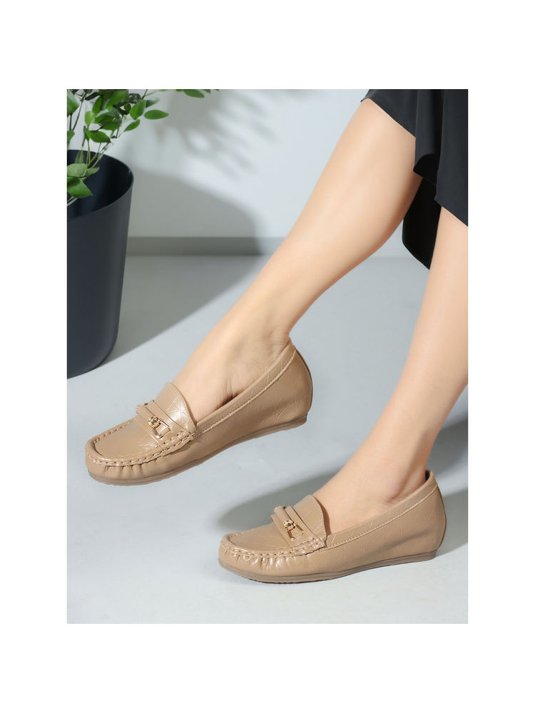 Carlton London Beige Slip-On Textured Women Loafers-picture-16