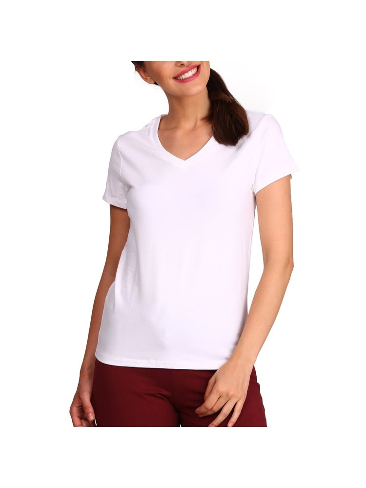 Jockey 1359 Women Super Combed Cotton Elastane Solid V Neck T-Shirt - White-picture-19