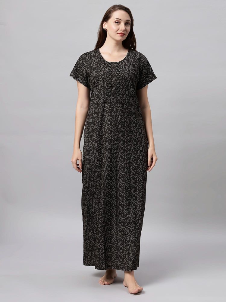 Quira Womens Embroidered Nightdress - Black-image-37