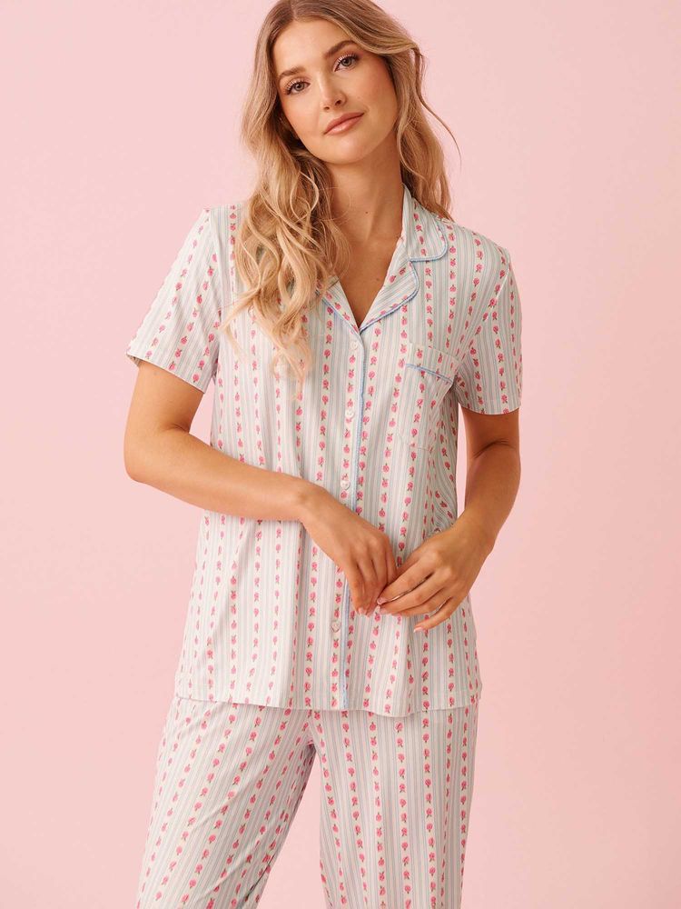 La Vie En Rose Rose Print Super Soft Button-Down Shirt Multi-Color-picture-31