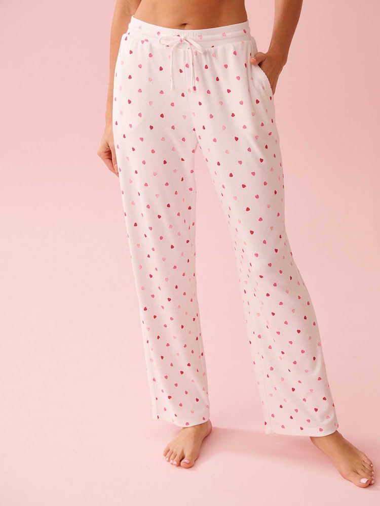 La Vie En Rose Heart Print Pointelle Pyjama Pants White-image-7