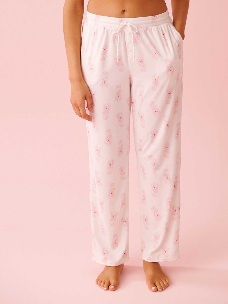 La Vie En Rose Spa Time Teddy Print Super Soft Pyjama Pants White-image-20