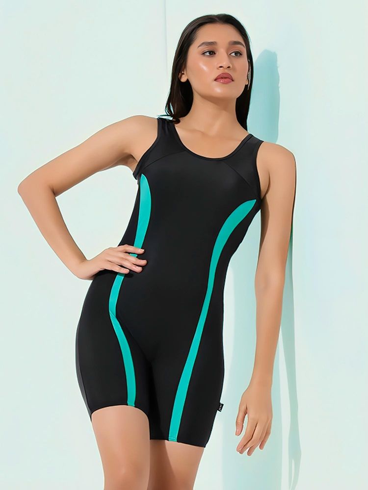 LYCOT Women Nylon Sleeveless Sea Escapade Swim Swimsuit Black