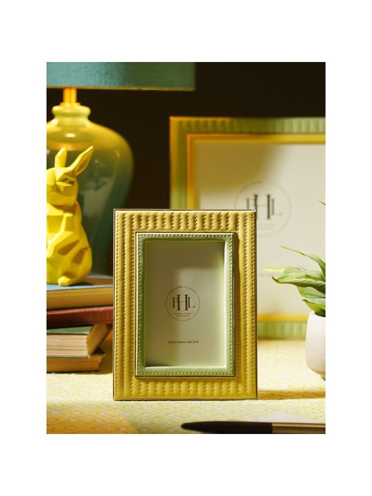 Pure Home + Living Yellow & Green Stitched Faux Leather Photo Frame-image-42