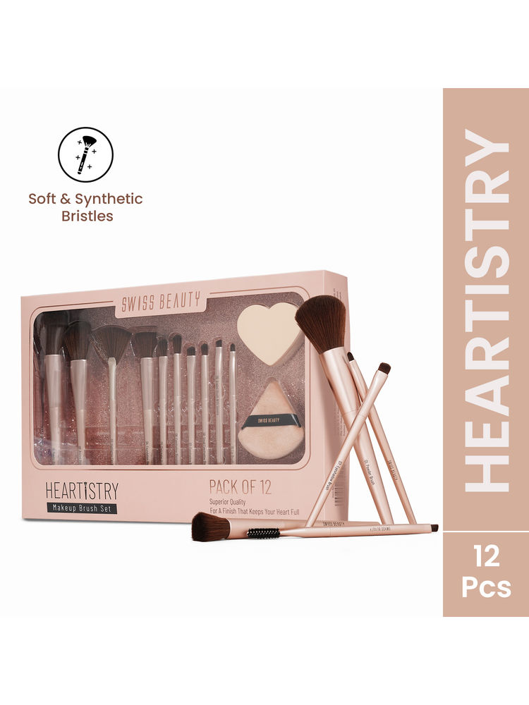 Swiss Beauty Heartistry Makeup Brush Set Of 12 For Face, Eyes & Lips