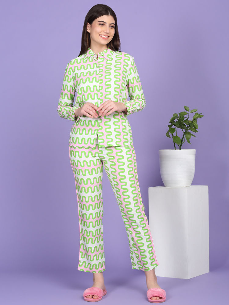 Sweet Dreams Women Green Printed Shirt and Pyjama-picture-23