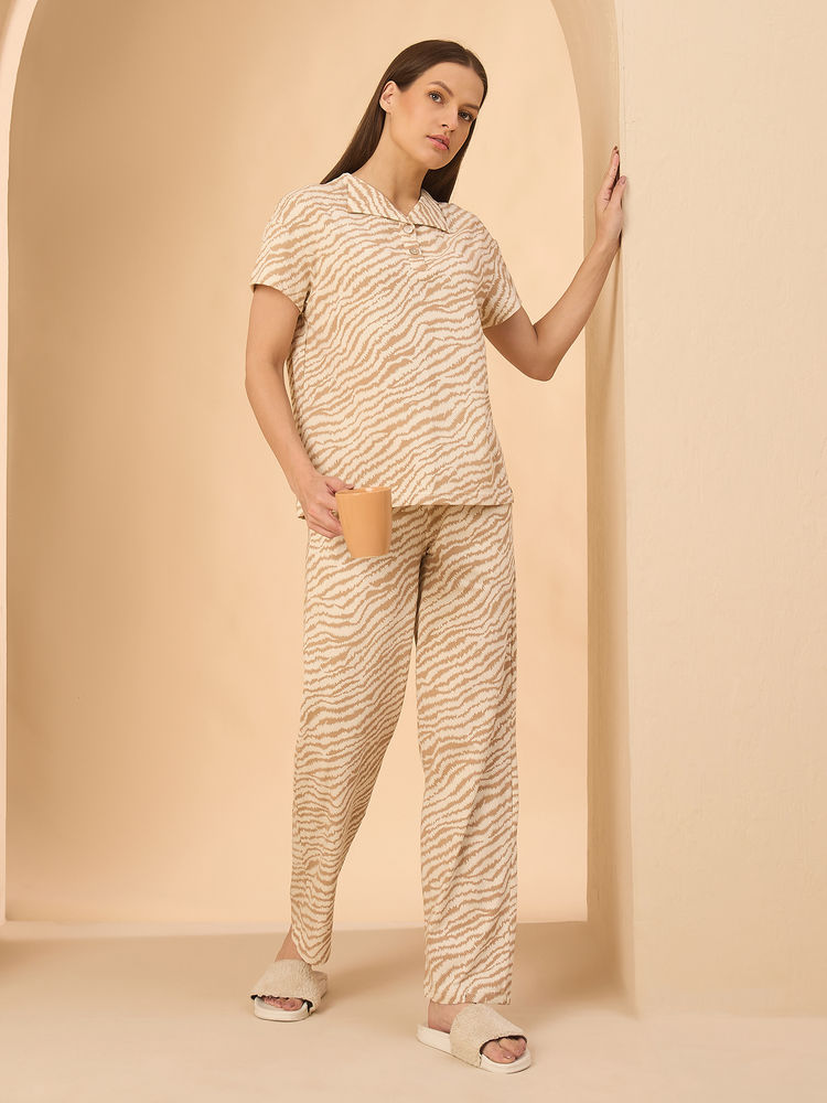 Sweet Dreams Women Beige Printed Shirt and Pyjama-image-10