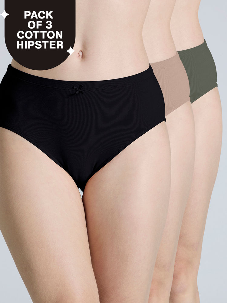 nykd by nykaa PO3 Mid Rise Cotton Hipster Panty with Outer Elastic-Jet Black,Taupe,Green-NYP391-picture-11