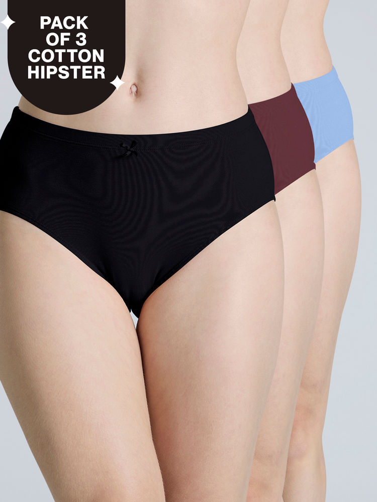 nykd by nykaa PO3 Mid Rise Cotton Hipster Panty with Outer Elastic-Wine,Wedge.W,Grey-NYP391-picture-46