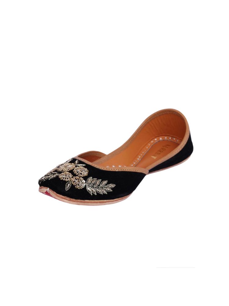 KURRBAT Aza Black Velvet Juttis with Golden Work-image-5