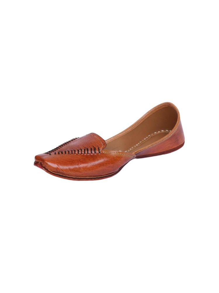 KURRBAT Tan Brown Leather Juttis-image-14