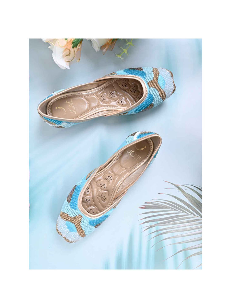 Jove Women Aqua Blue Embellished Mojaris-picture-12