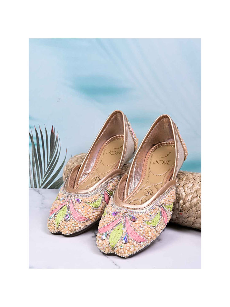 Jove Women Multi-Color Rose Gold Embellished Mojaris-picture-33