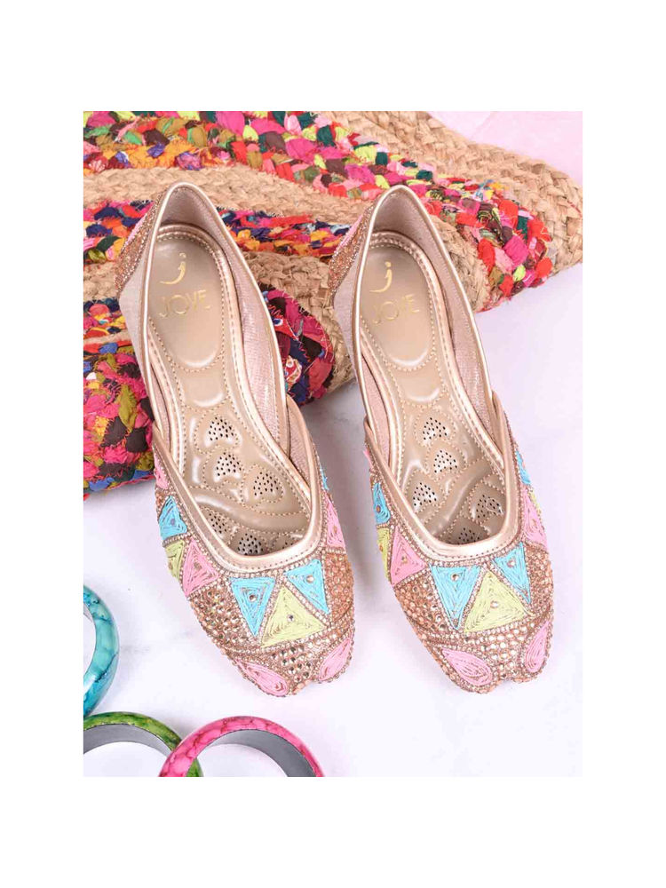 Jove Women Rose Gold Embellished Mojaris