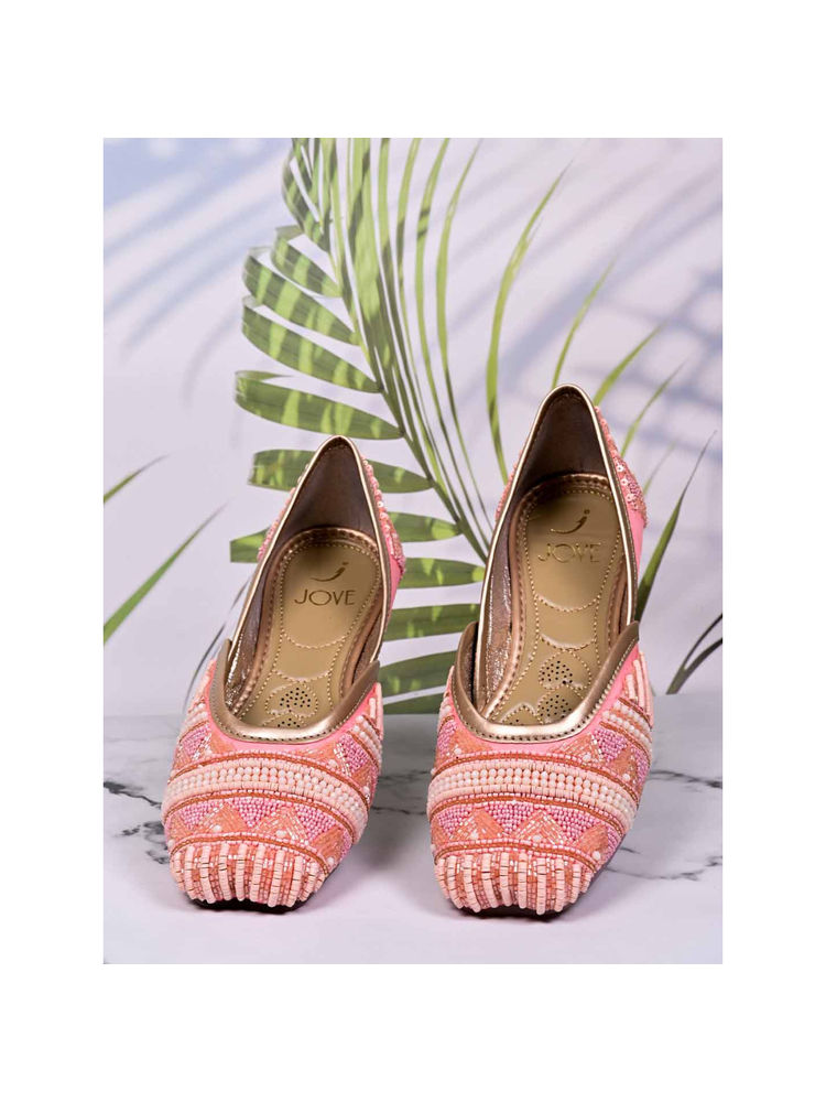 Jove Women Pink Embellished Mojaris-image-19