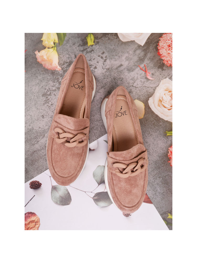 Jove Women Nude Solid Sneakers-image-32