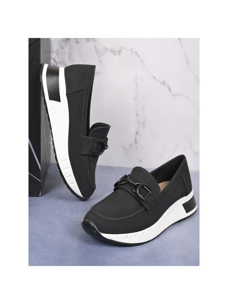 Jove Women Black Solid Sneakers-image-24