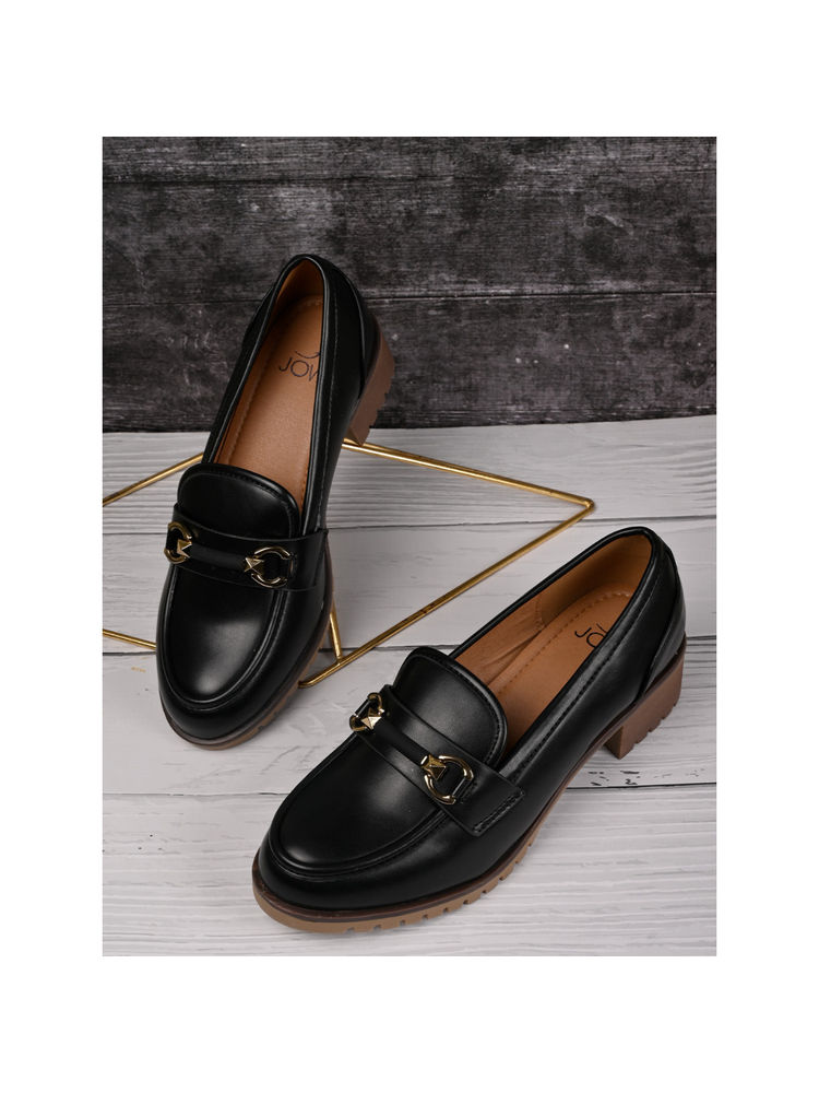 Jove Women Black Solid Block Heel Loafers-image-38