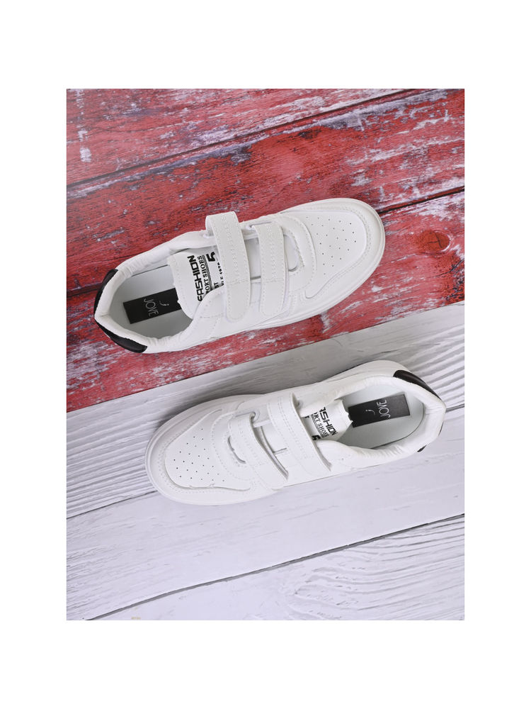 Jove Women White & Black Velcro Printed Sneakers-picture-13