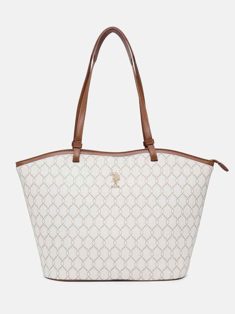 U.S. POLO ASSN. Cece Beige Monogram Detail Fits Upto 16L Laptop Tote Bag (L)-image-26