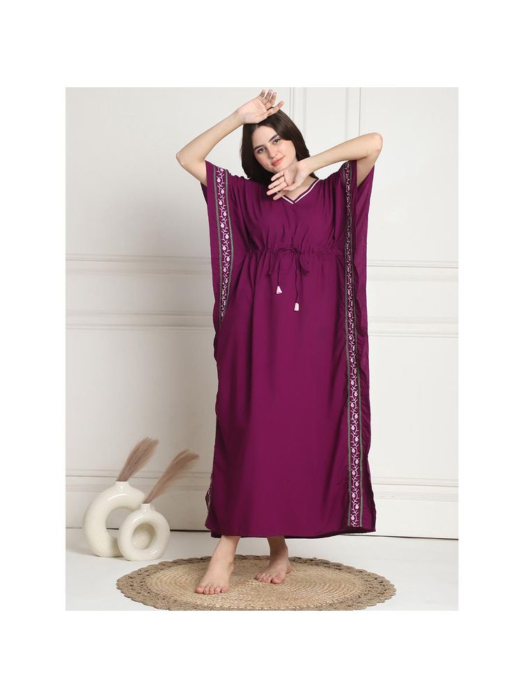 Secret Wish Solid Purple Cotton Kaftan Nighty-picture-19