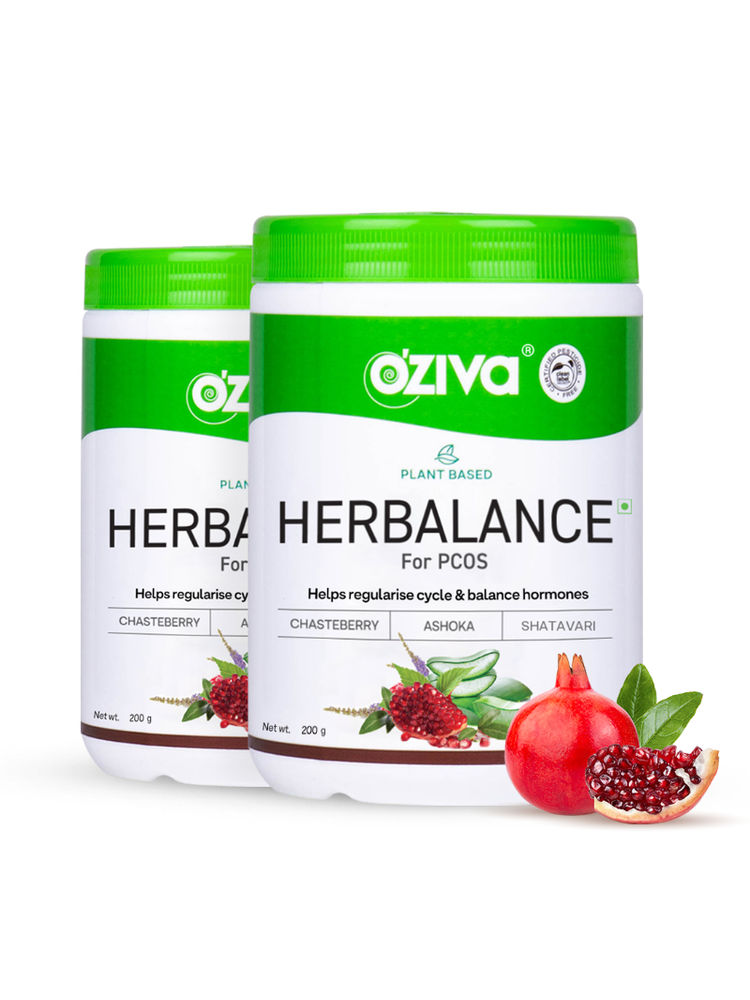 OZiva Plant based HerBalance for PCOS, with ChasteBerry, For Hormonal Balance (Pack of 2)