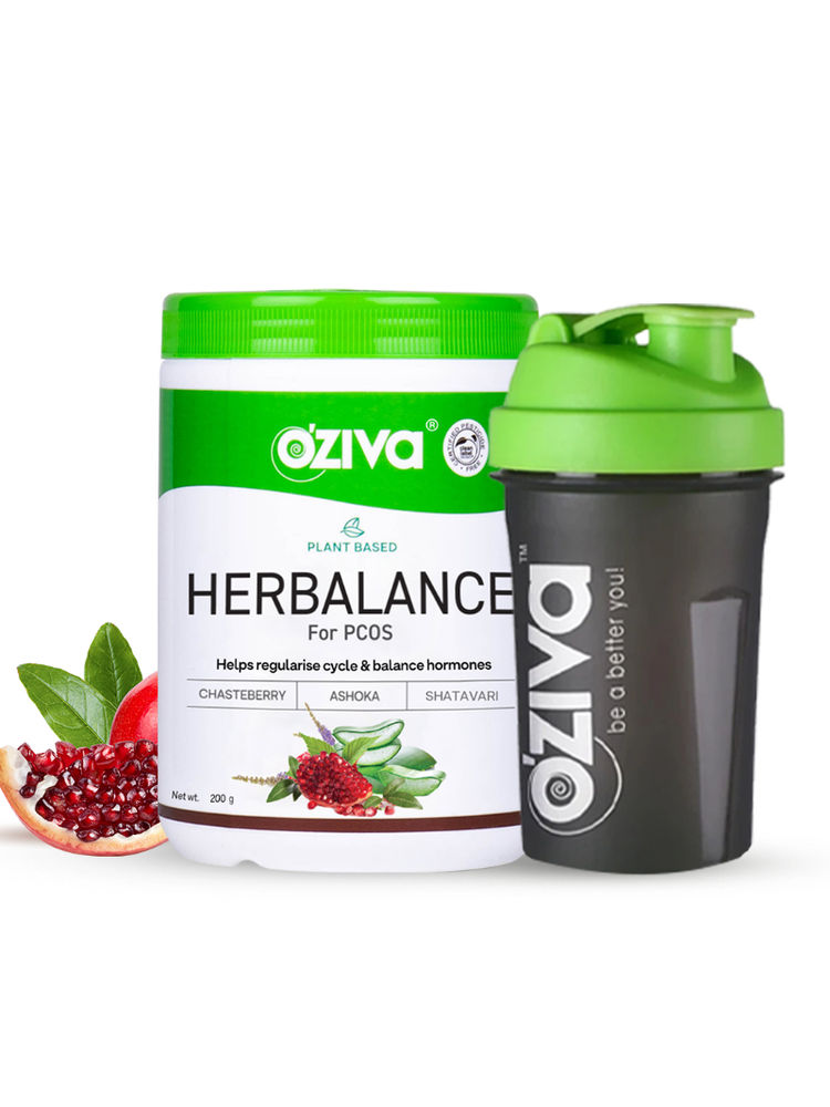 Oziva Plant Based Her Balance for PCOS, Better Menstrual Cycle, Hormonal Balance and Green Shaker