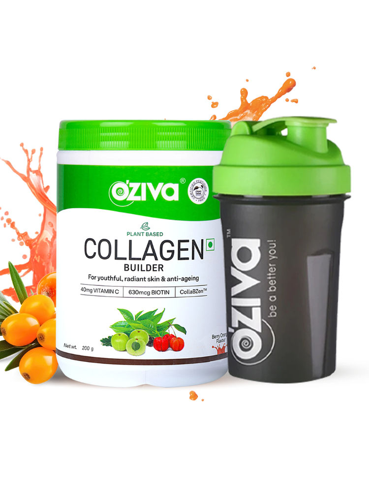 Oziva Plant Based Collagen Builder Berry Orange + Free Oziva Shaker Green Top-picture-14