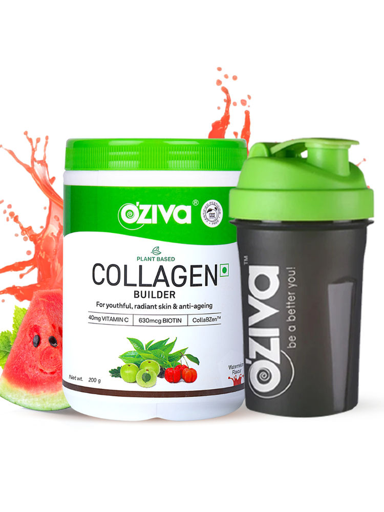 Oziva Plant Based Collagen Builder - Watermelon + Free Oziva Shaker Green Top-image-24
