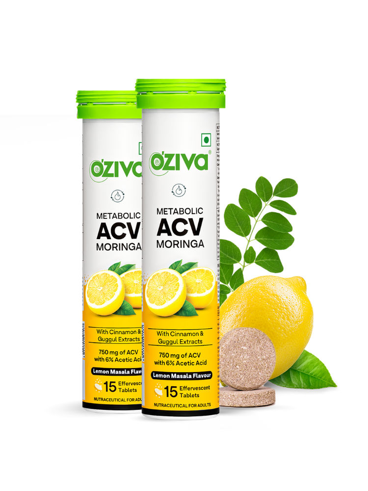 Oziva ACV Moringa To Control Cravings, Apple Cider Vinegar, No Maltodextrin Lemon Masala Pack of 2