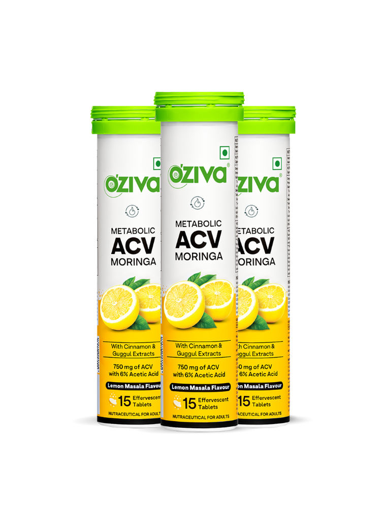 Oziva ACV Moringa To Control Cravings, Apple Cider Vinegar, No Maltodextrin Lemon Masala - Pack of 3