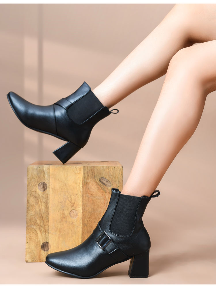 SHUZ TOUCH Black Block Heel Chelsea Boots-picture-33